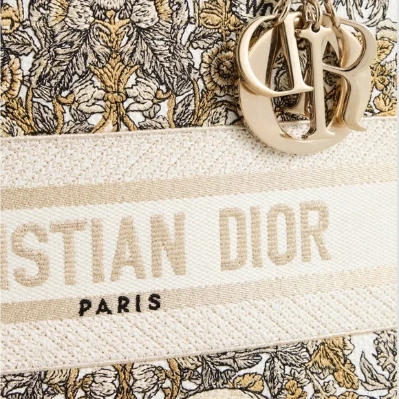 Christian Dior Cream & Gold Embroidered Lady Dior Tote - Picture 4 of 17